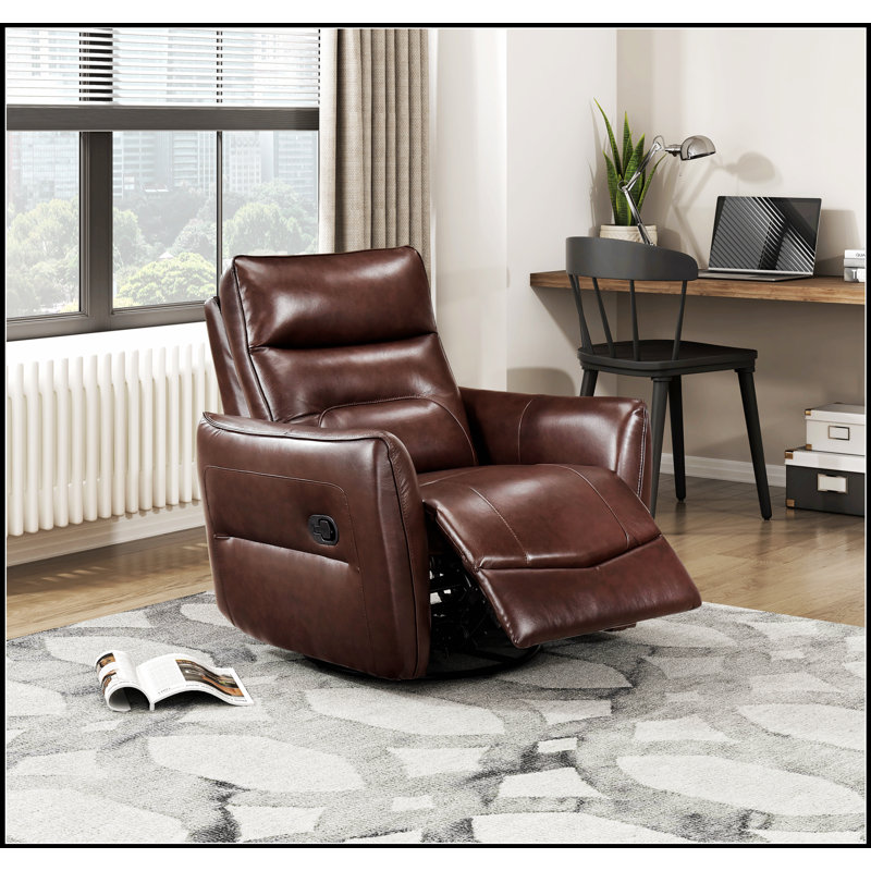 Luxueux fauteuil inclinable pivotant en cuir fleur avec structure en bois massif et mousse haute densité pour un confort ultime