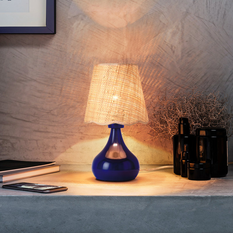 Petite lampe de table Austun, Marine, Bouton-poussoir, Métal métal