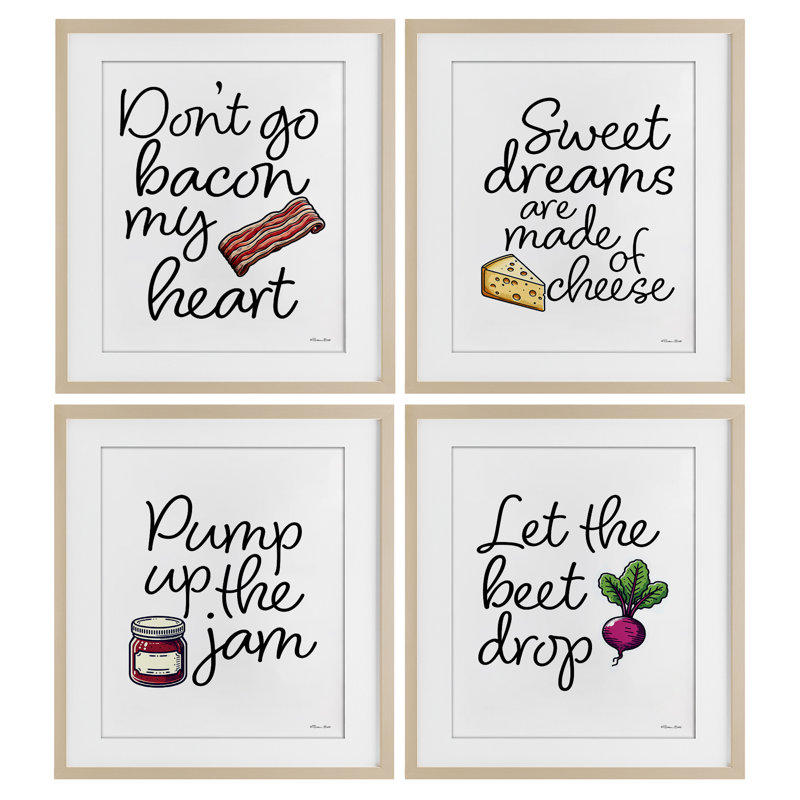 «Fun Music Lyric Puns», ensemble de 4 impressions sous verre encadrées, design par Susan Ball, H 16 po x l 13 po