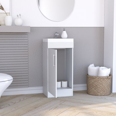 Meuble-lavabo simple 16 po, lavabo en résine et robinet blanc Madrid