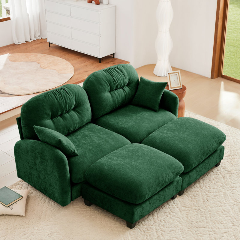 Braegger Modular Sectional Sofa with Chenille Fabric and Tufted Backrest Design, Green,  36.6" H x 74" W x 59.5" D