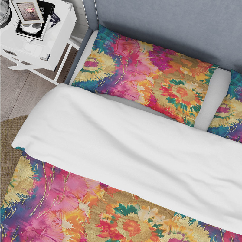 Ensemble de housse de couette vert et jaune Boho II - Boho, Housse de couette simple et deux taies décorative