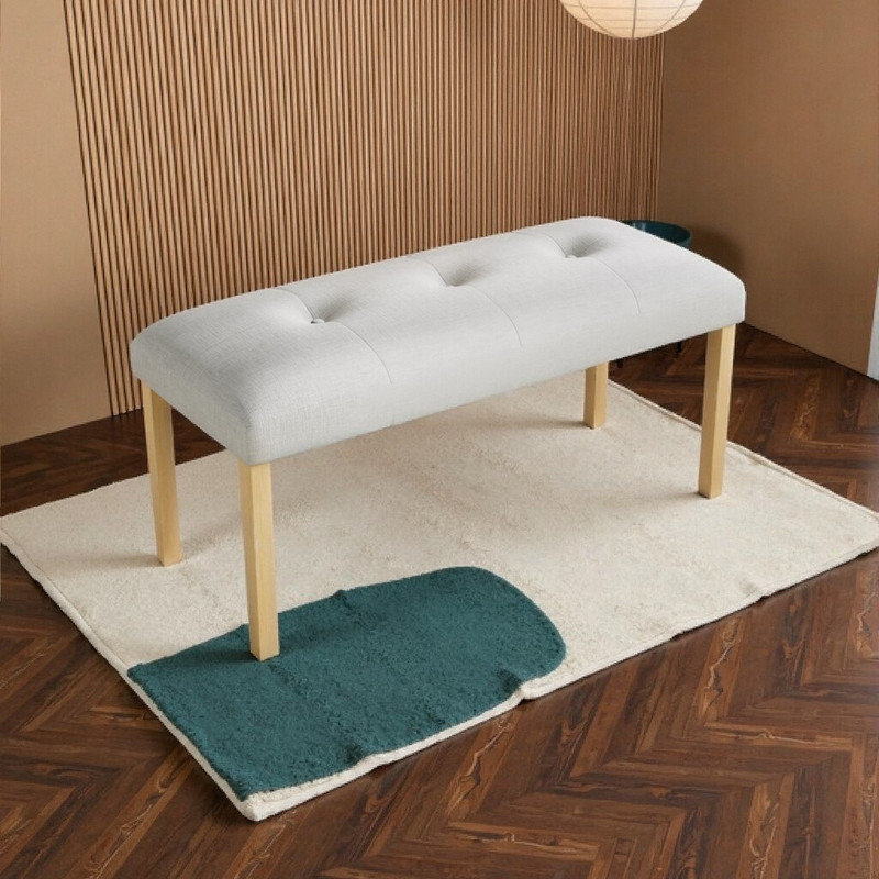 40 Inch Tufted Upholstered Bench with Rubberwood Legs, 250 LB Capacity Entryway Bench, Brown