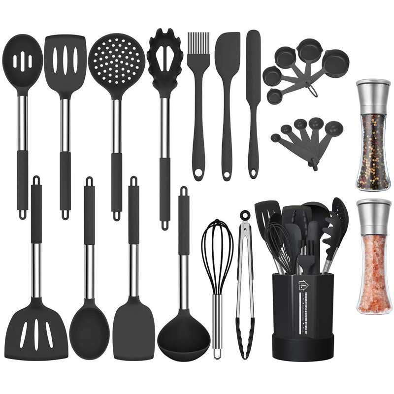 26 ustensiles de cuisine en silicone pour cuisine, y compris le moulin à sel et à poivre