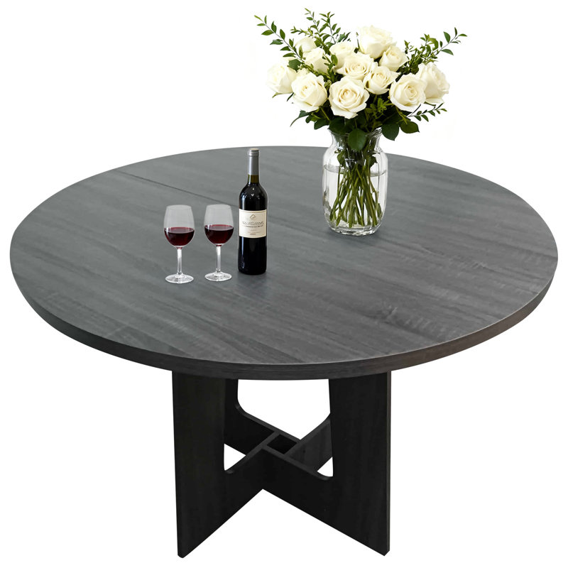 43.3" Round Dining Table for 4, Modern Farmhouse Wood Kitchen Table for Small Spaces & Apartments, Black