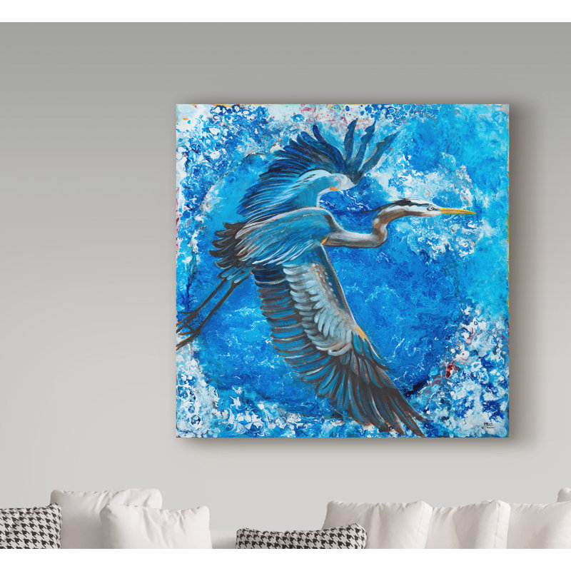 «Blue Heron in Paint», reproduction de peinture acrylique sur toile tendue, H 14 po x l 14 po x P 2 po