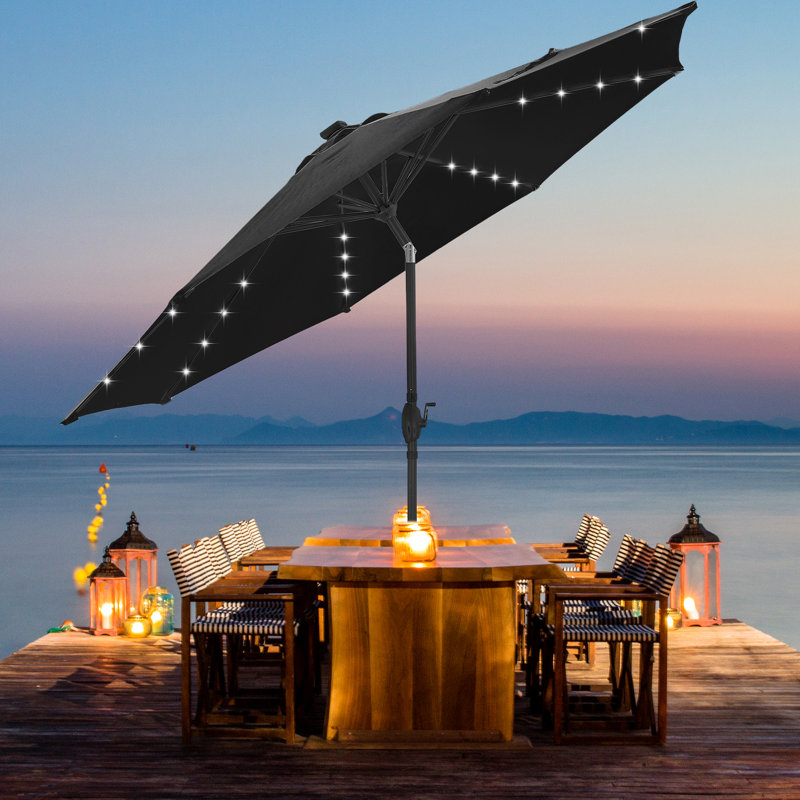 Parasol de plage éclairé 10 pi Joice, Noir