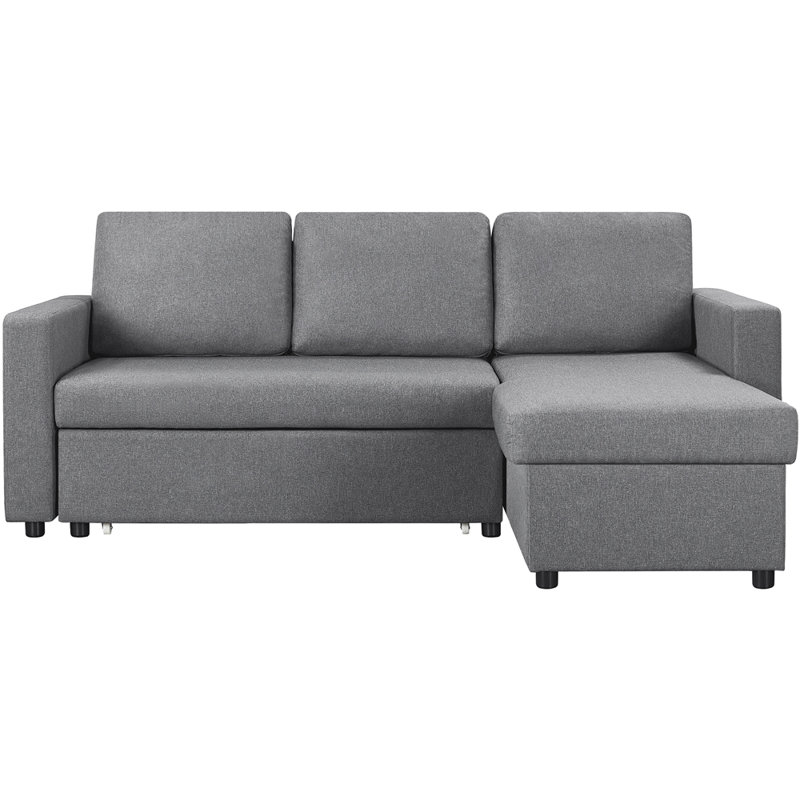 Reversible Sectional Sofa with Pull Out Bed and Storage For Limited Spaces, Light Grey Polyester
