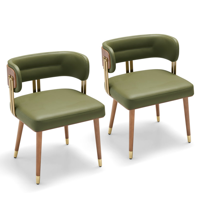VBANPA Modern Dining Chairs Set Of 2, Mid-Century Upholstered Leather Dining Chairs With Thick High-Resilience Foam Cushion For Maximum Comfort, Walnut Wood Veneer & Gold Metal Legs, Dining Chairs With Anti-Slip Pads For Kitchen And Dining Room