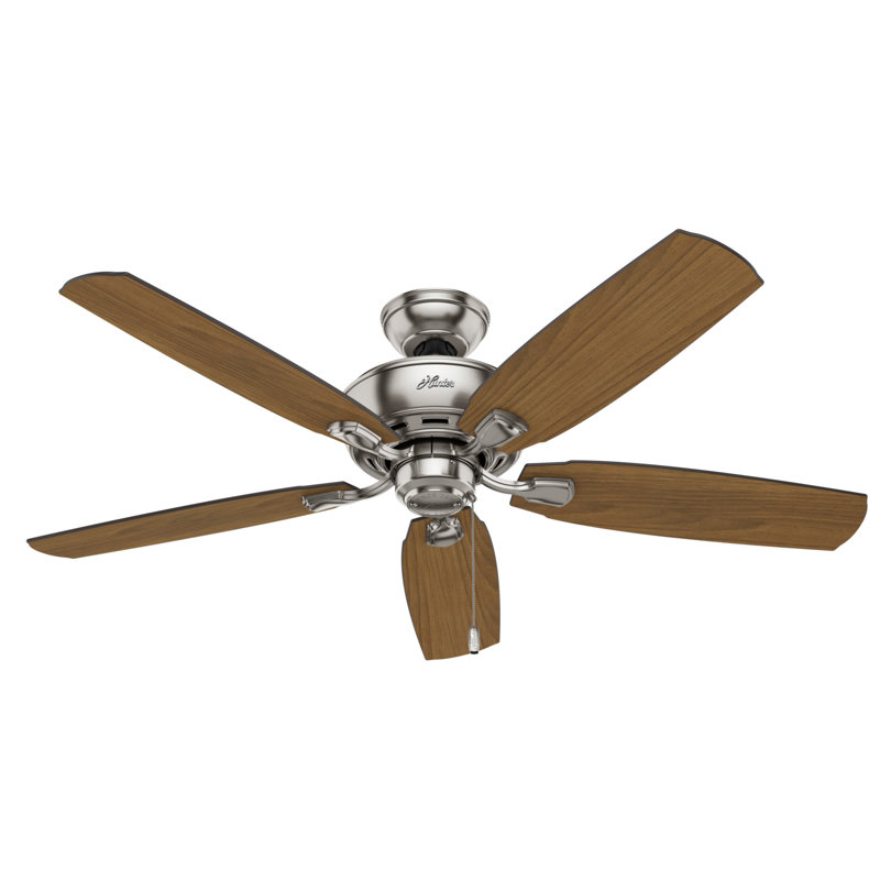 52" Amberlin 5 - Blade Standard Ceiling Fan with Pull Chain and Light Kit Included, Brushed Nickel