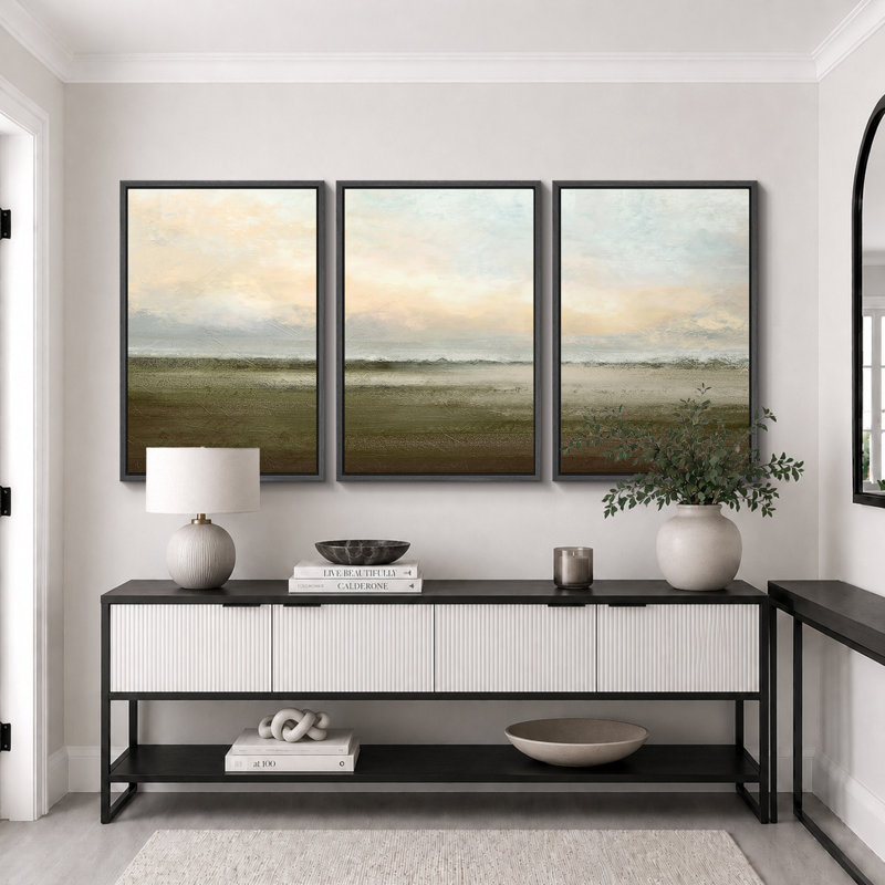 Reproduction d'art sur toile encadrée, 24" H x 48" W, Reproduction avec cadre flottant, Noir