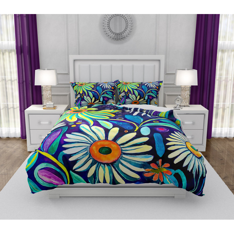 Polyester Floral Duvet Cover Set, Queen Duvet Cover + 2 Queen Shams