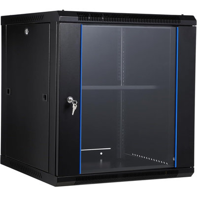 Wall Mount Network Cabinet - Server Rack Enclosure with Locking Glass Door & Removable Side Panels, IT/AV Equipment Rack for Secure Data and Audio-Visual Installations