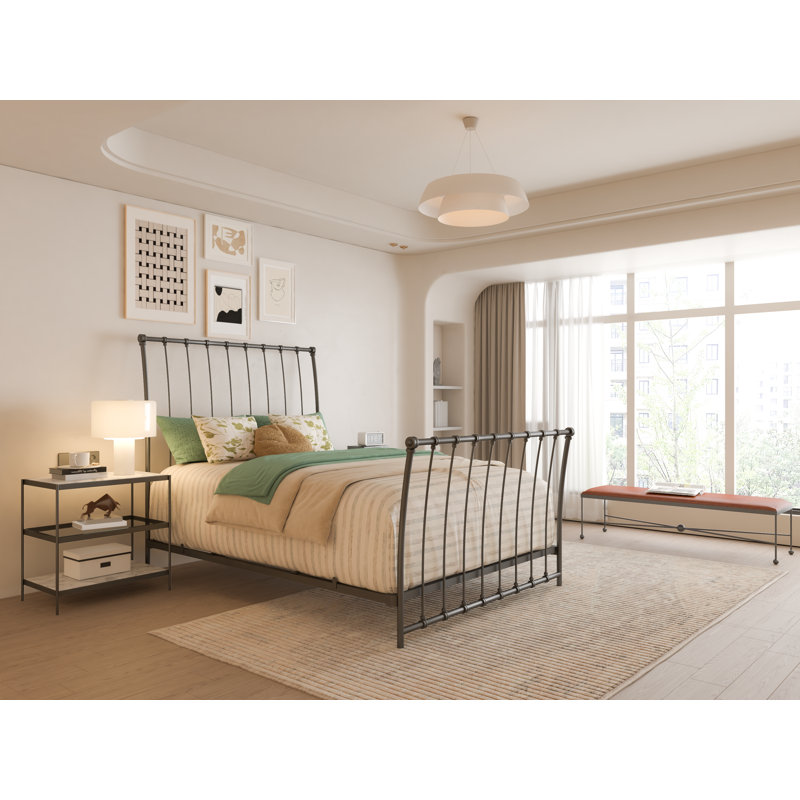 142 Altro Bed | Complete Sleigh, California King, Baroque Black