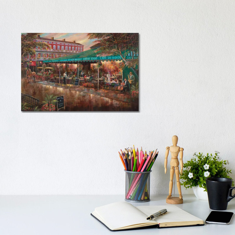 Cafe Du Monde by Ruane Manning - Painting on Canvas, Wrapped Canvas, 20.32 cm H x 30.48 cm W