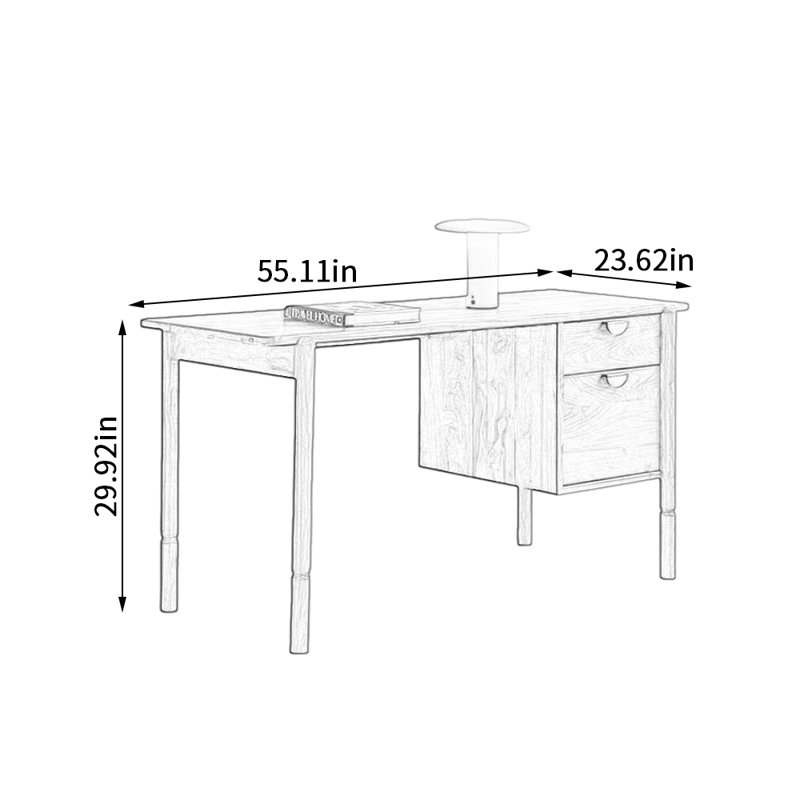 Bureau rétro en bois de noyer massif de haute qualité, H 29,92 po x l 55,11 po x P 23,62 po