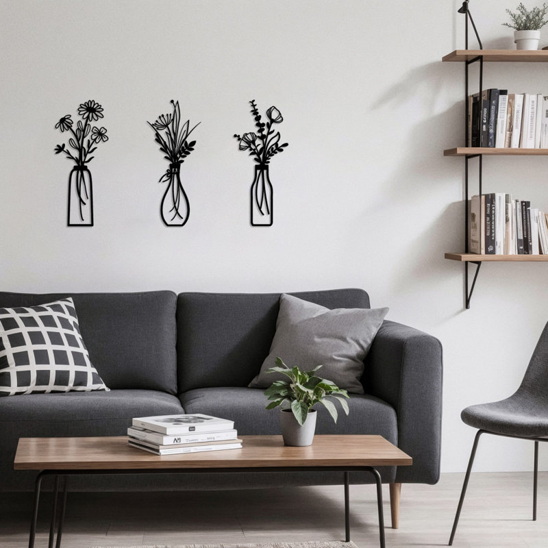 Metal Wall Decor Set (Set Of 3), cùng size, Black