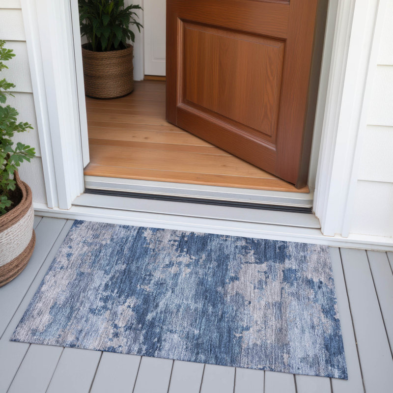 Machine Washable Indoor/Outdoor Xhevrie Navy Rug, Rectangle 1'8" x 2'6"