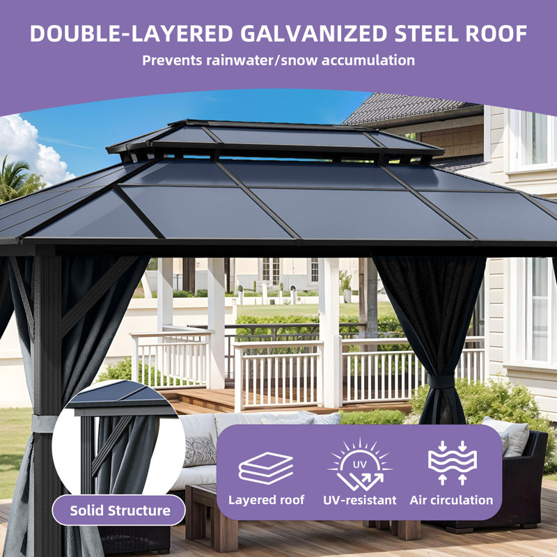 Balconera Polyethylene Double Roof with Aluminum Frame Patio Gazebo, 13 Ft. W x 10 Ft. D
