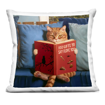 Coussin décoratif avec lecture de livre amusant, "Cat Cat", par Lucia Heffernan