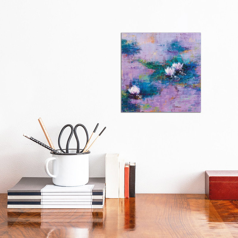 « Purple pond » par Olena-impression de peinture, Pas de tapis, Toile tendue, H 12 po x l 12 po x P 0,75 po