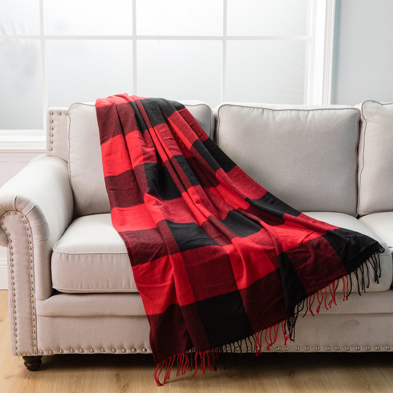 Hand Woven Throw Blanket, Black/Red