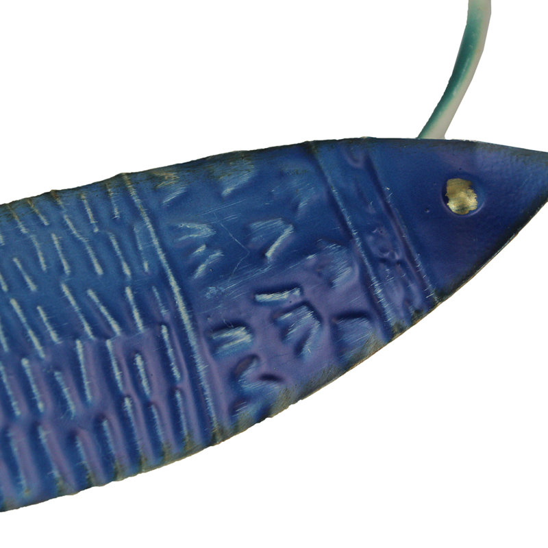 Blue and White Metal Coastal Fish Wall Sculpture 34 Inch