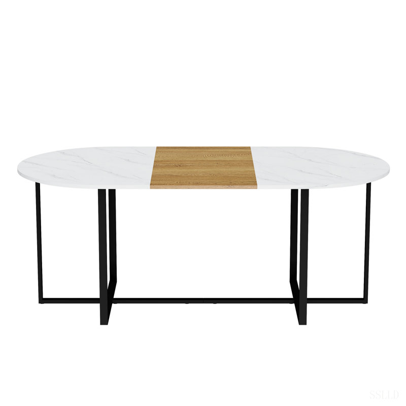 Table de salle à manger ovale, H 31 po x l 78,7 po x P 39,5 po, Blanc/Noir