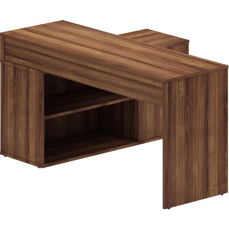 Walnut L-Shape Workstation with Filing Cabinet