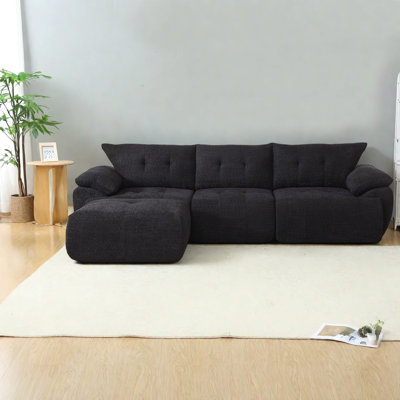 Canapés modulaires à compression, 292 cm (115 pouces) en chenille, canapé noir moderne pour salon