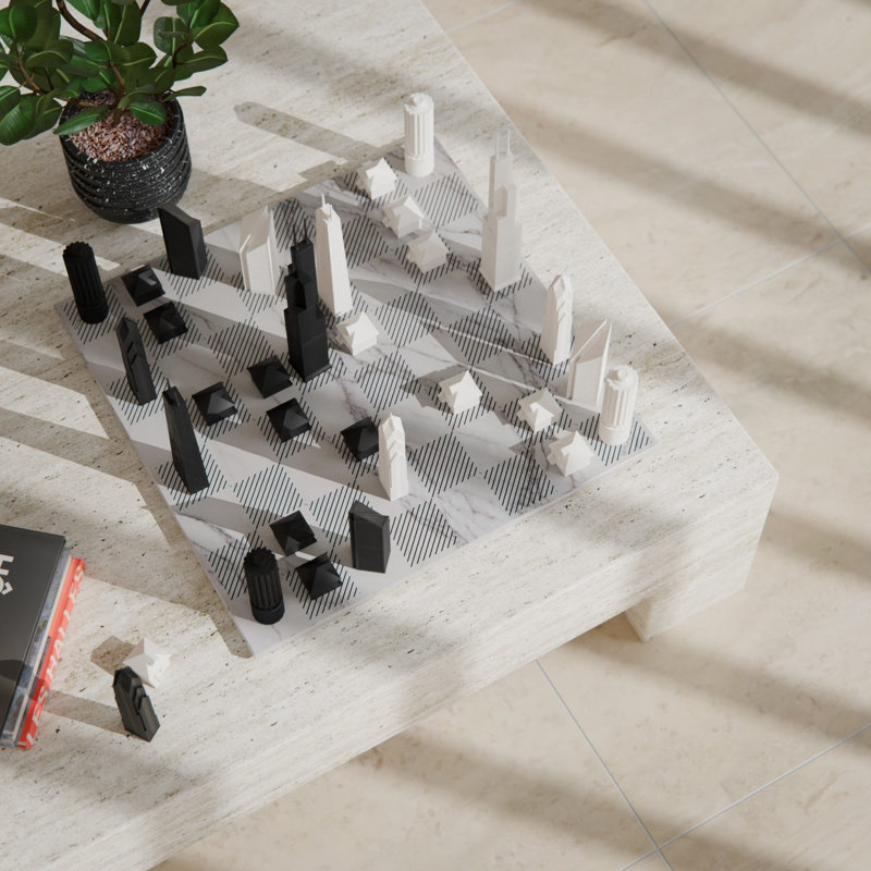 Chess Set Acrylic Chicago With Marble Hatch Board