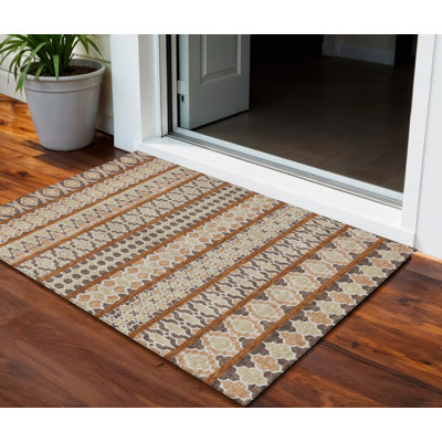 Tapis intérieur / extérieur lavable quadrilobe 3 pi x 5 pi chocolat et taupe