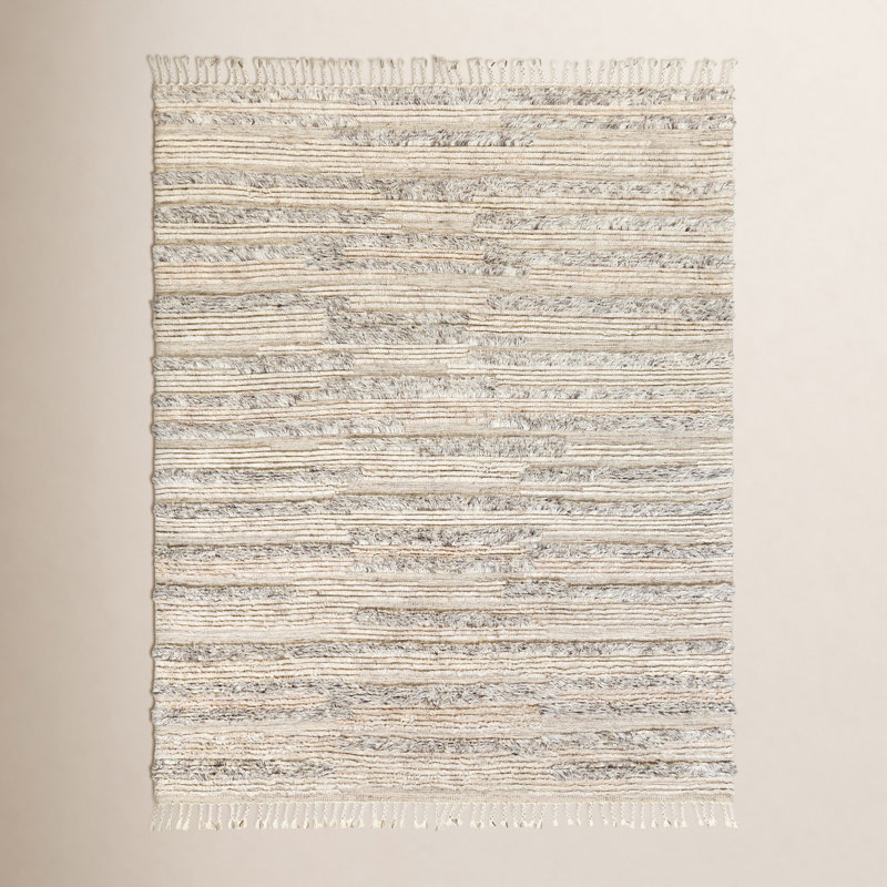 Tapis beige clair / gris / gris anthracite en laine noué à la main Timi, Rectangle 6 pi x 9 pi