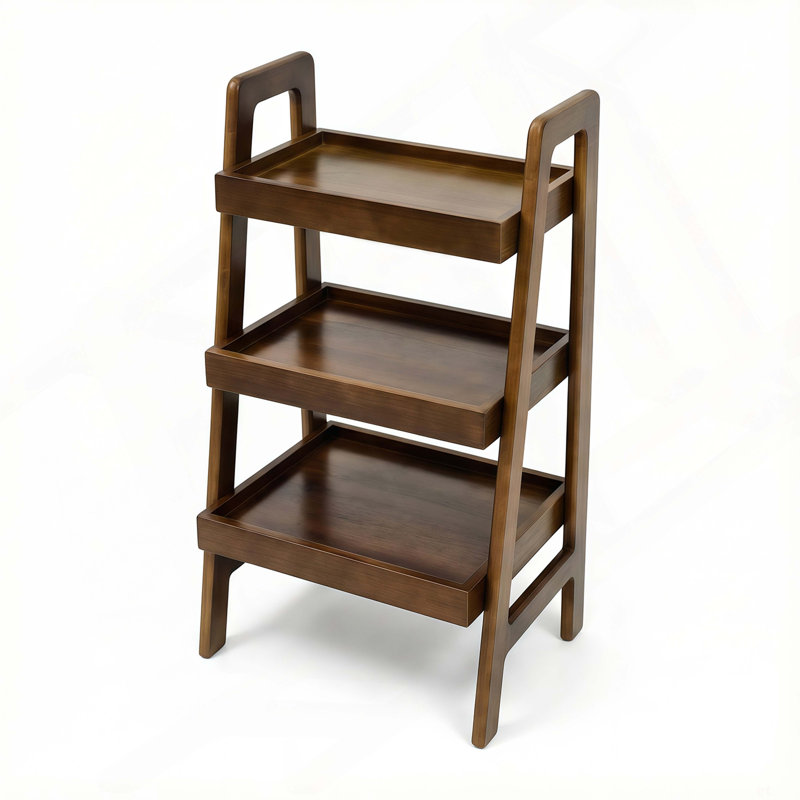Étagère échelle 100% bois massif, petite bibliothèque échelle 3 niveaux, étagère échelle autoportante avec rangement ouvert, table d'appoint pour salon, chambre à coucher, bureau, bureau à domicile, économie d'espace, noyer