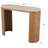 Cole And Grey Wood Curved Support Console Table With Beige Oval Marble Tabletop