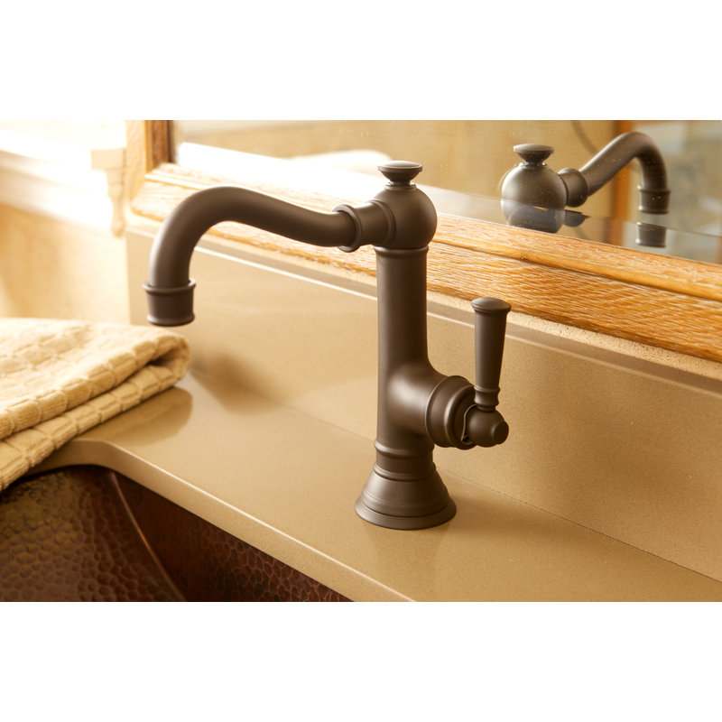 Jacobean Single Hole Bathroom Faucet with Drain Assembly, English Bronze