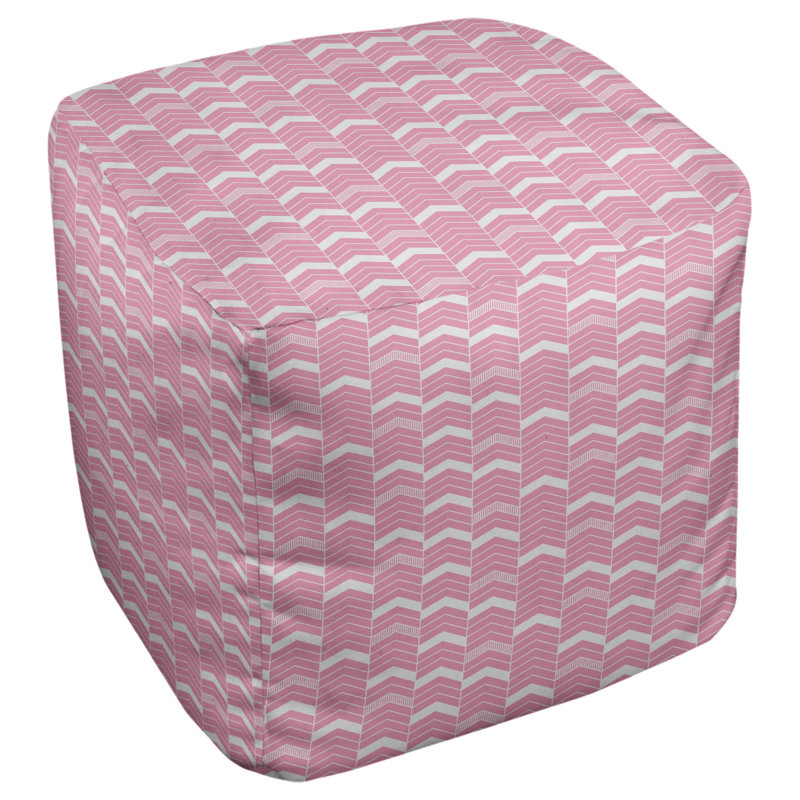Repose-pieds cube à chevrons bicolores, Rose clair