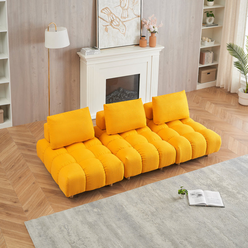 Grand canapé rembourré, Jaune, 3, H 29,5 po x l 90 po x P 40,2 po