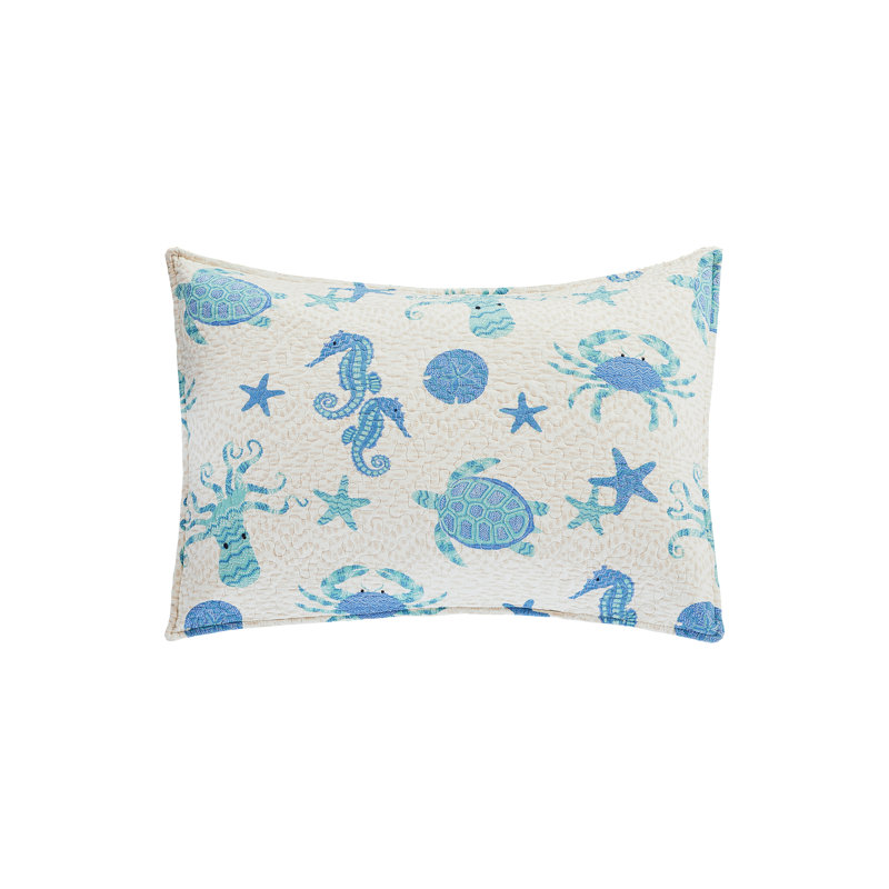 King Blue Reversible Microfiber Coastal Quilt Set