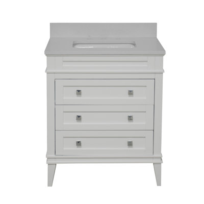 Frankfurt 30" Single Bathroom Vanity Set with White Cabinet and Quartz Countertop