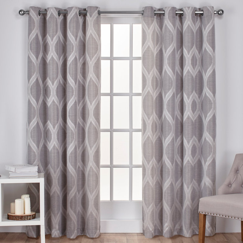 Borach Geometric Semi-Sheer Grommet Curtain Panels, 54" W x 84" H, Ash Gray