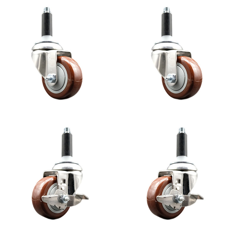 Ensemble de roulettes extensibles 3,5 pouces pivotantes 3,5 pouces 7/8 pouces en poly 316SS, Marron