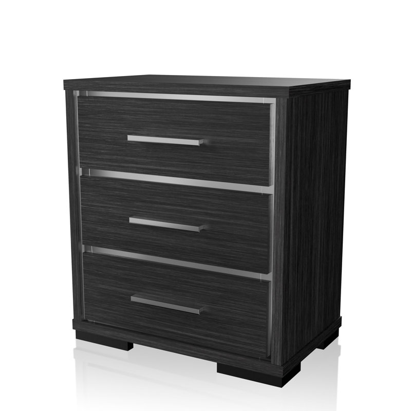 Table de chevet 3 tiroirs Cayer Abbagail en gris chaud