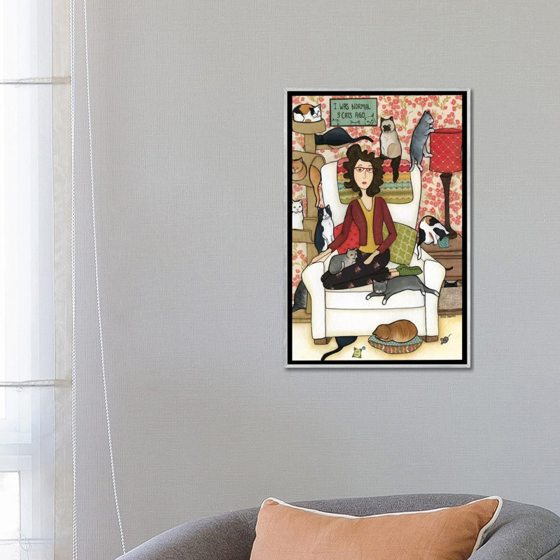 « Three Cats ago » par Jamie Morath-impression, H 26 po x l 18 po x 1,5 po, Toile avec cadre argenté, Pas de tapis