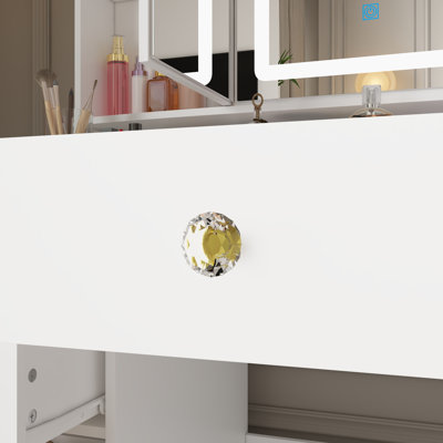 110cm Wide Dressing Table with 3-Colour LED Mirror & 9 Drawers - Large Makeup Vanity Desk - White