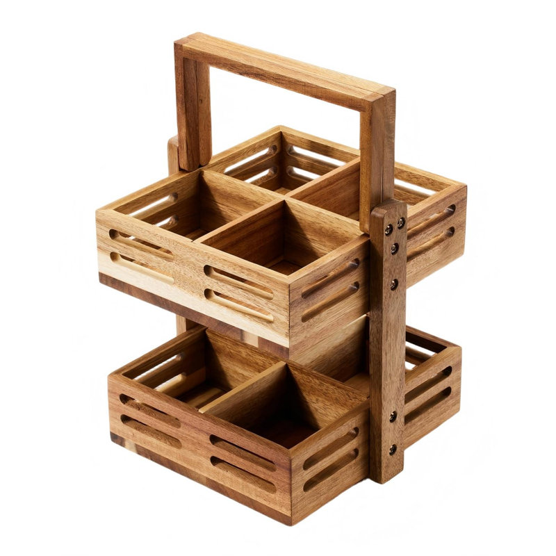 Wood Tea Bag Organizer, 360° Rotating 2-Tier Storage Holder with 8 Compartments, Holds 80+ Tea Bags for Kitchen Countertop, Tea Station, Home Decor