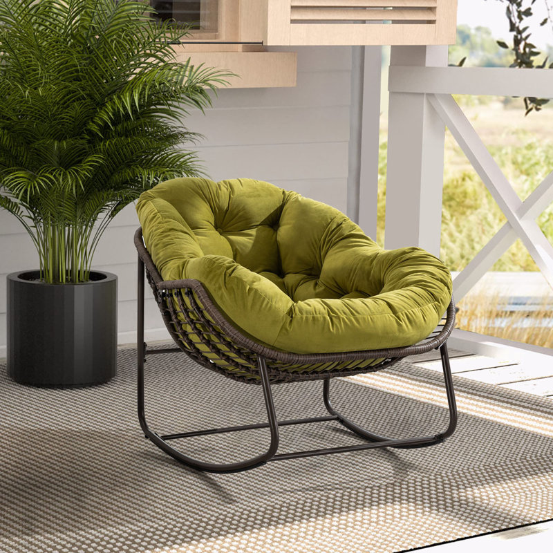 Chaise berçante d'extérieur en rotin, Vert olive