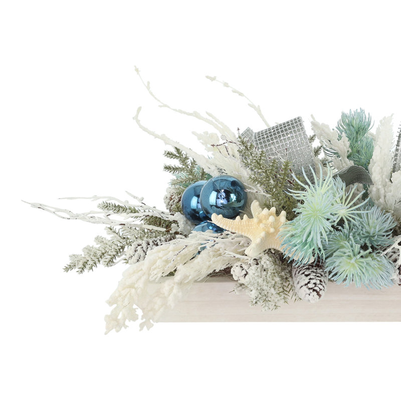 Holiday Centerpiece with Thistle, Ornaments and Starfish