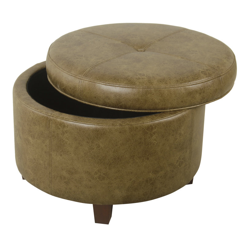 Channell Leatherette Storage Ottoman, Dark Brown