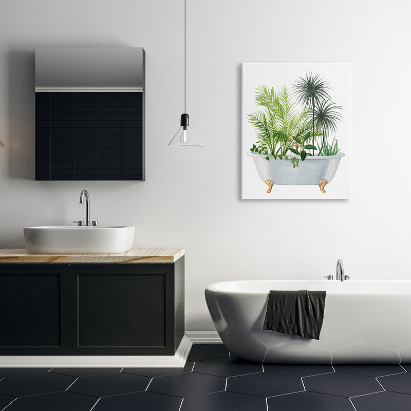 «Mixed Plant Leaves Antique Bathroom Tub Stretched» par Grace Popp, H 40 po x l 30 po x P 1,5 po